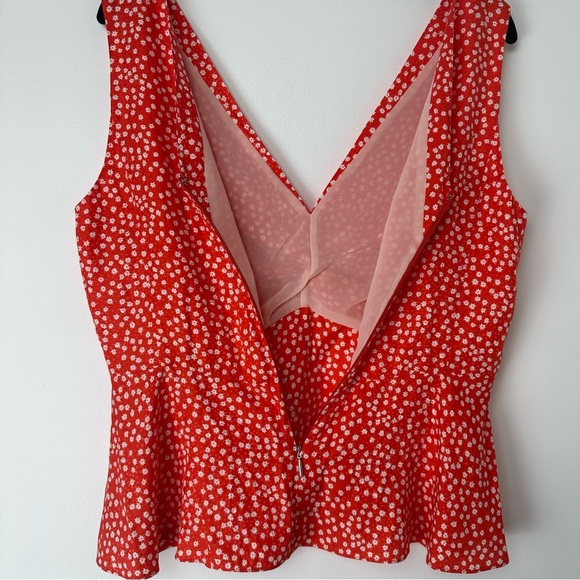 Rebecca Taylor Top Size Medium Red Silk Ditzy Floral Casual Office Career V-Neck - Picture 8 of 9